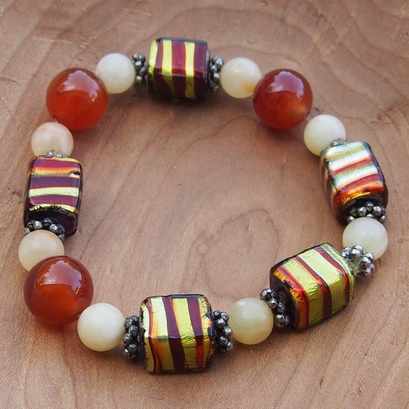 Artisan Jewelry - Colorful Artisan Dichroic Glass Beaded Bracelet